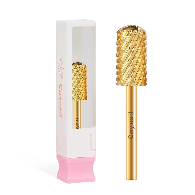 3/32" Large Barrel Smooth Round Top Tungsten Carbide Nail Drill Bit Safety Bit for Gel & Acrylic Removal, 2-Way Rotating Efile Tip, Salon Electric File Accessory (2XC Grit, Gold)