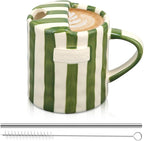 1 Pack Ceramic Coffee Mug with Sip Hole Espresso Cup 10oz with Straws Retro by Ferrochef