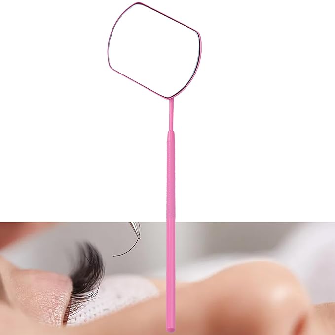 Lash Mirror 14CM Handle Square Shape (Pink) (Simple Packaging)
