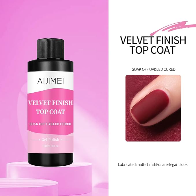 AIJIMEI Velvet Finish Top Coat – Luxurious Matte Effect, Quick Dry, Easy Application, Suitable for All Nail Types, Professional Quality for Home Use 4 Fl Oz