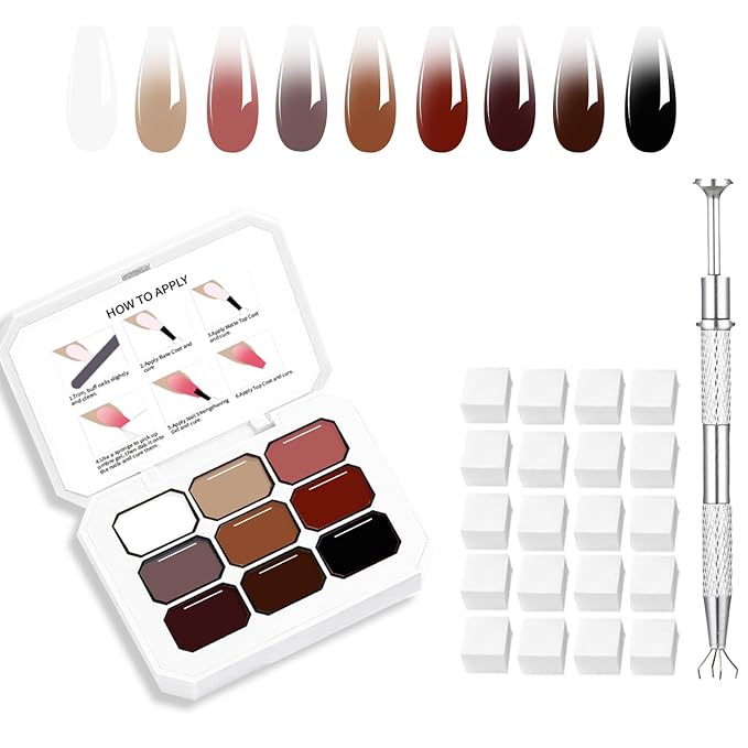 Ombre Gel Nail Polish Nail Sponges for Ombre 9 Series Colorful Blush Effect Gradient Painting Gel for Ombre Nails Multistyle French Manicure Nail Art DIY Home (A1)