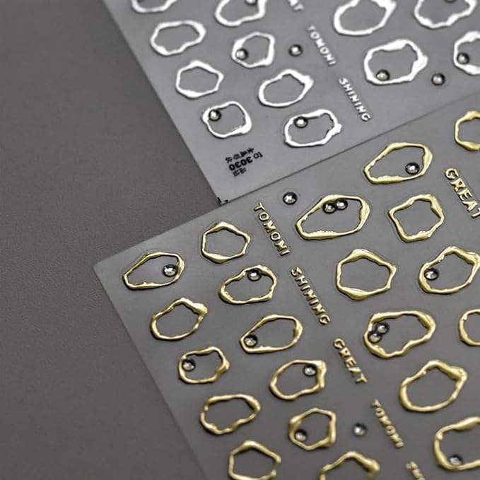 2 Sheets 5D Nail Stickers Gold Silvery Nail Decals Hollow with Rhinestones Nail Design Stickers Embossed Self-Adhesive Manicure DIY Accessories for Women