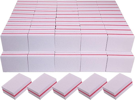 Nail Buffers (100 Pack), Mini Buffer Block Nail File for Acrylic Nails and Natural Nails, 100/180 Grit Nail Buffer Block Bulk Buffing Blocks for Nail Buff Professional Manicure File Blocks Set White