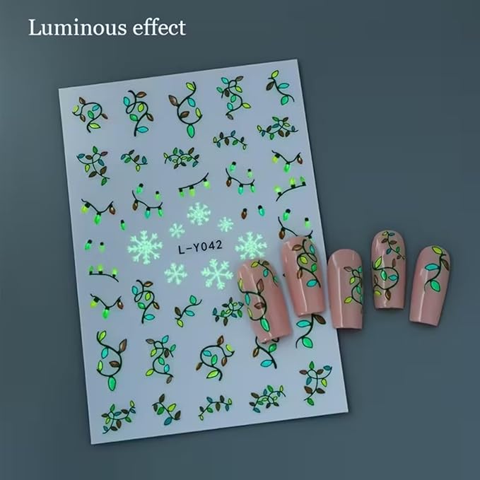 6PCS Christmas Nail Art Stickers Luminous Christmas Nail Decals Xmas Tree Light String Nail Art Supplies 3D Self-Adhesive Nail Stickers Colorful Light Nails Accessories for Women Xmas Nails Decoration
