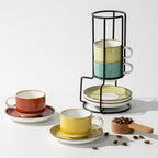 ONEMORE 2.5 Oz Espresso Cups Set of 4, Stackable Porcelain Coffee Cups by ONEMORECeramics