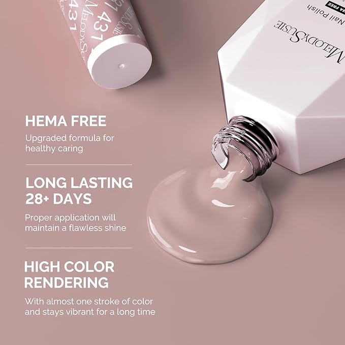 MelodySusie Hema Free Gel Nail Polish, 0.5 Fl Oz Thick Neutral Nude Gel Polish, Non Toxic, Long Lasting, Soak Off UV Nail Polish, Manicure Nail Design Salon DIY Nail Art at Home 431