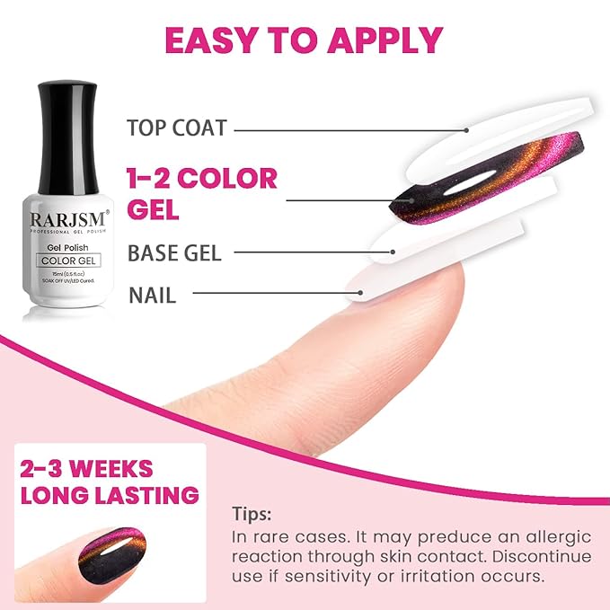 RARJSM Cat Eye Gel Nail Polish Orange to Purple Glitter Velvet Cateye Gel Polish with Magnet Stick Reflective Chameleon Shimmer UV LED Curing Requires Soak Off for Home Salon Nail Art Manicure 15ml