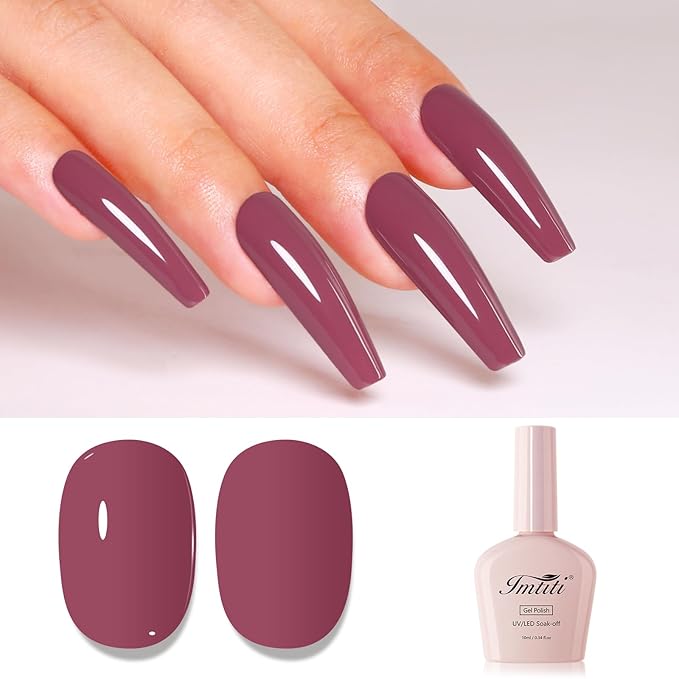 Imtiti Red Gel Nail Polish, Red Brown Gel Polish High Gloss Soak Off UV LED Nail Gel Polish Red Bean Autumn Winter Gel Polish Nail Art Manicure Salon DIY Design Gel Nail Kit 10ML