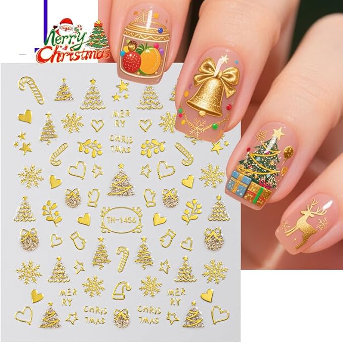 7 Sheets Christmas Nail Stickers for Nail Art, 3D Self-Adhesive Deer Star Nail Decals, Mushroom Nail Supplies Nail Art Design Accessories for Women and Girls Manicure DIY Decoration