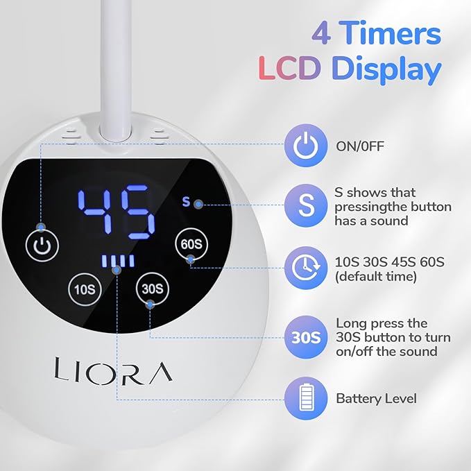 LIORA UV LED Nail Lamp - Gooseneck UV Light for Gel Nails, Cordless USB Rechargeable Flash Curing Ligth with 4 Timers & Auto Sensor, Nail Dryer Gel Polish Light for Salon Home DIY