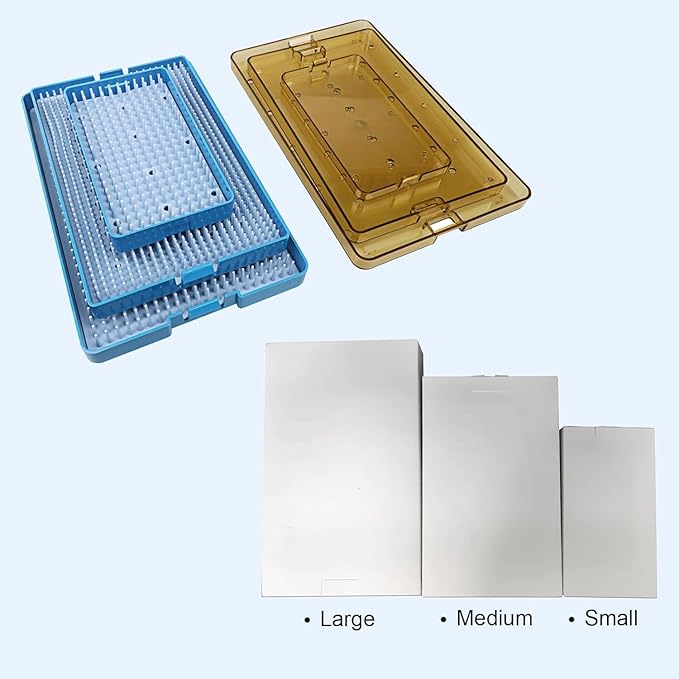 Dental Plastic Sterilization Tray Box Instrument Autoclavebale Detachable Stand Box Holder with Silicone Mat (Medium)