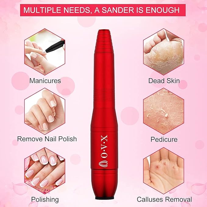 Electric Nail Drill, Professional Portable Nail Drill for Acrylic Nails, Portable Electric Nail File Kit with Drill Bits and Sanding Bands,Manicure Pedicure for Polishing,Nail Removing(Red)