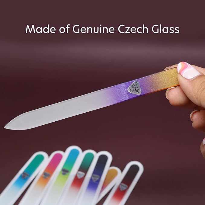 Bona Fide Beauty 8 Piece Glass Nail File Set - Crystal Files for Natural Nails with Sleeves (Multicolor)