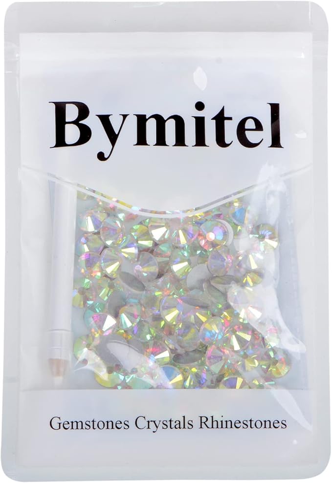 144PCS Art Nail Rhinestones Non Hotfix Glue Fix Round Crystals Glass Flatback for DIY Jewelry Making with one Picking Pen (ss50 144PCS, Crystal AB)