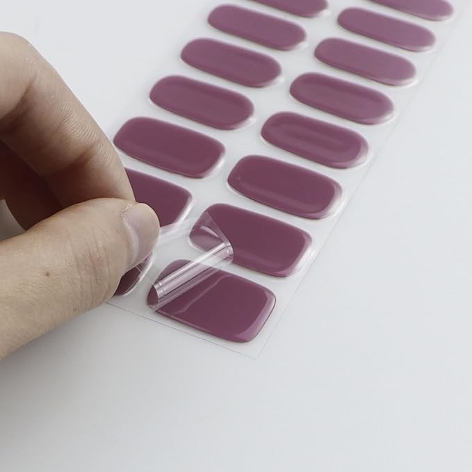 JMEOWIO Gel Nail Stickers Purple Cream Semi Cured Gel Nail Strips Wraps UV/LED Nails Art Design Decoration Accessories