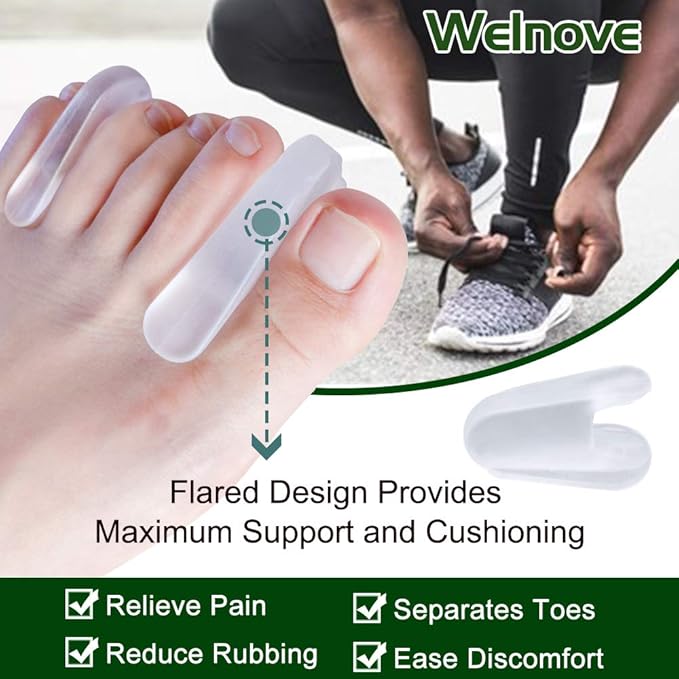 Welnove Toe Separators for Bunions - Gel Overlapping Toe Spacers - Flared Design Silica Gel Toe Straighteners, Bunion Corrector for Pain Relief, Prevent Corns - (6 Pack of Large Size+4 Pack of Small)