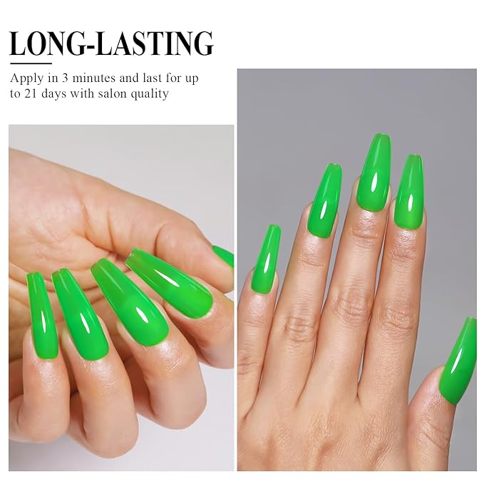 Imtiti Neon Gel Nail Polish, Neon Green Gel Polish High Gloss Soak Off UV LED Nail Gel Polish Spring Summer Art Manicure Salon DIY Design 10ML