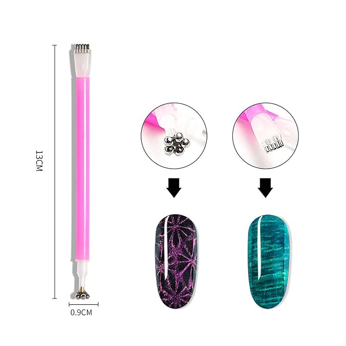 JERCLITY 5 Pieces Nail Magnet Stick Cat Eye Magnet Tool Double-Headed Flower Design Nail Art Magnet Pen Set Magnet Wand Strong Magnet Stick Dotting Pens for Home DIY, Salon, Studio