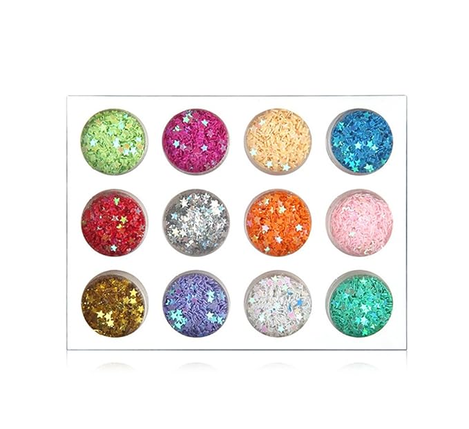 Nail Art Glitter Sequins Five Star Acrylic UV Gel False Tips Decoration 12 Pots