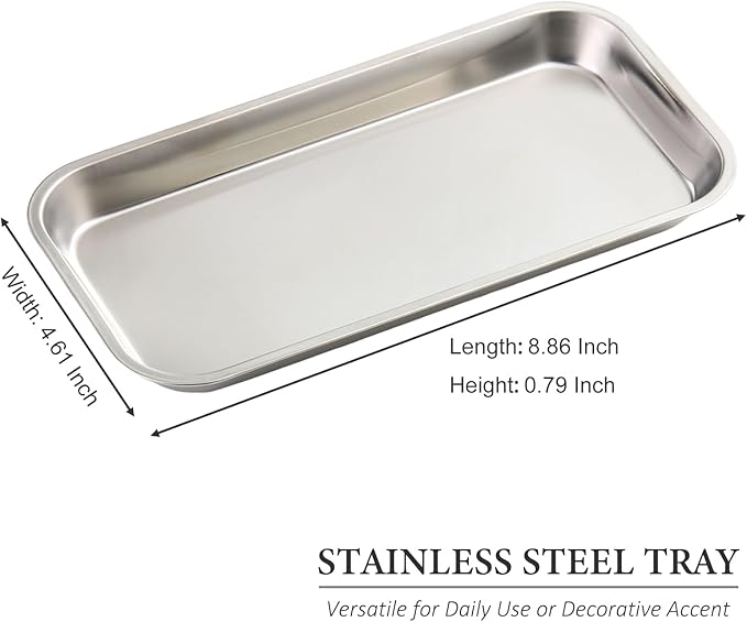 2 Pack Stainless Steel Silver Decorative Tray, Manicure Surgical Tools Placing Dish, Bathroom Vanity Trays for Dresser Counter