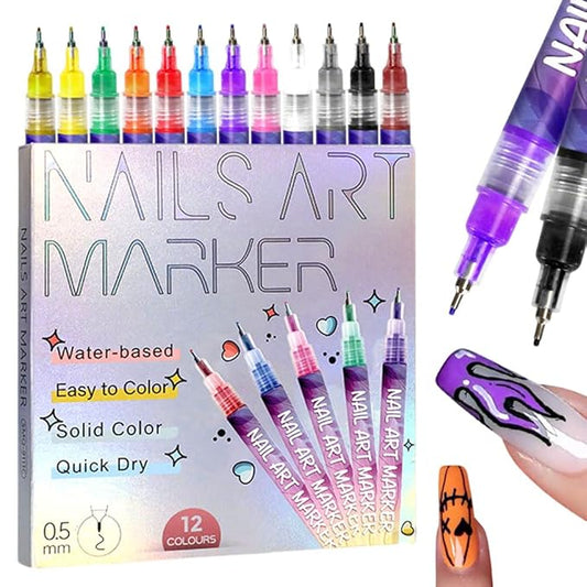 12 Colors Nail Art Pens Set, 2026 New Nail Art Markers for Gel Nails, 3D Nail Polish Pens Quick Drying Graffiti Dotting Point Liner Pens Acrylic Paint Pens Kit for DIY Nail Art (1 Set)