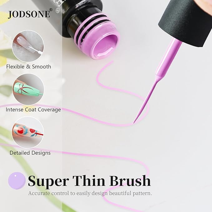 JODSONE Gel Polish Nail Art Gel Liner Set 20 Colors Red Pink Blue Purple with Thin Brush Need U V Lamp Cured Gift for Girls at Home Salon Design