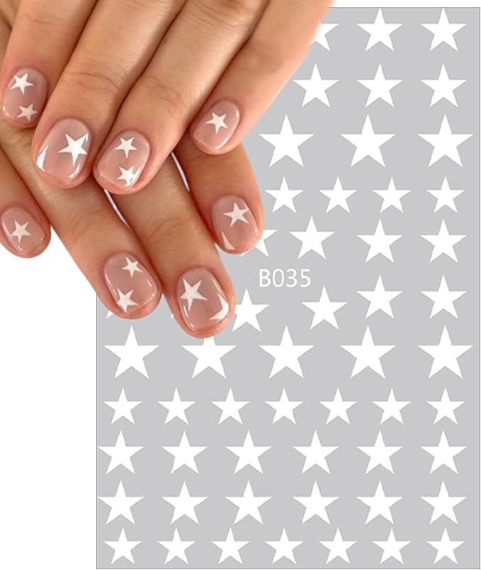 8 Sheets Glitter Stars Nail Art Stickers 3D Self Adhesive Shiny Glitters Starlight Nail Decals Holographic Black White Gold and Silver Pentagram Design Decal for Woman DIY Manicure Decoration