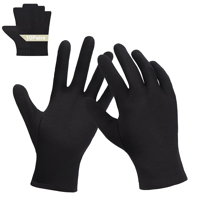 Archival Photo Gloves, 10 Pairs Black Work Gloves for Art Handling Working Photography Cloth Gloves Liners Bulk for Handling Film, Photo, Coin Collectors, Jewelry, Metal Inspection Men & Women