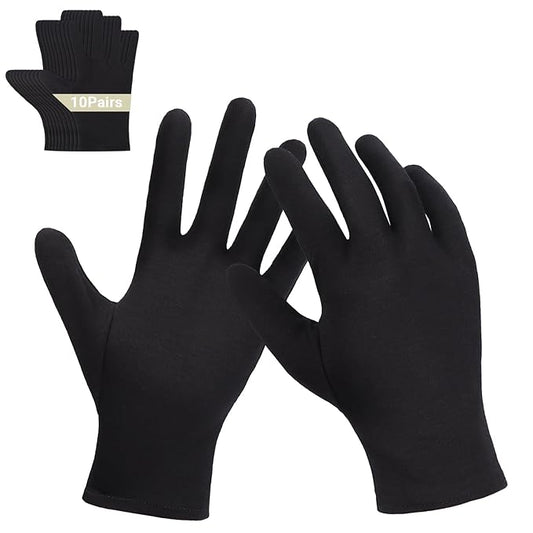 Archival Photo Gloves 10 Pairs, Black Work Gloves for Art Handling Working Photography Cloth Gloves Liners Bulk for Handling Jewelry, Photo, Film, Coin Collectors, Metal Inspection Men & Women