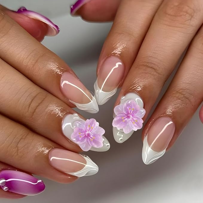 100PCS 3D Flower Nail Charms, Hawaii Colorful Resin Floral Nail Accessories Summer Flat Back Acrylic Manicure Decorations for Women DIY Nail Supplies