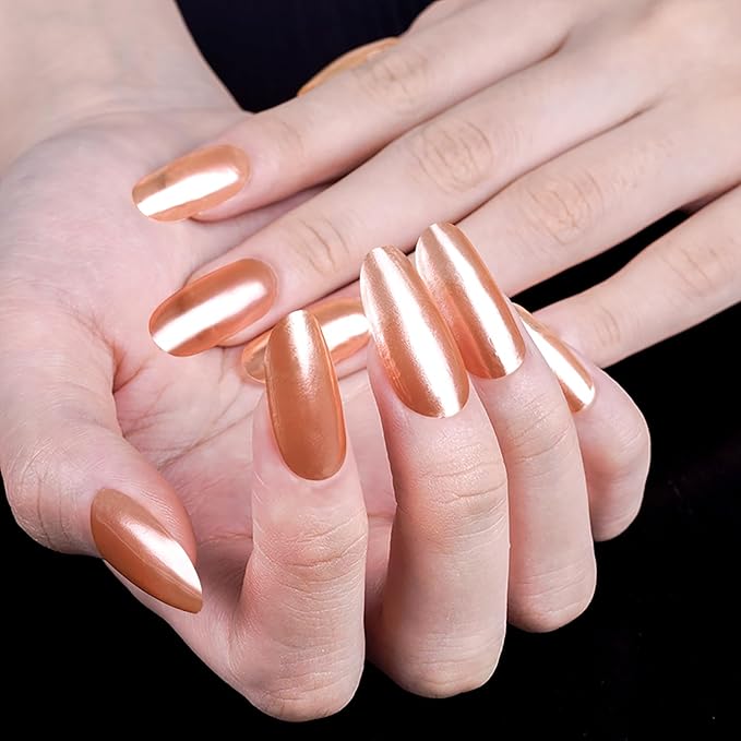 WOKOTO 20 Pcs Chrome Peach Pink Semi Cured Gel Nail Strips with Nail File & Wooden Stick Holographic Nail Gel Strips UV Light Gel Nail Stickers Full Nail Wraps Stick On Nails Color Strips for Women