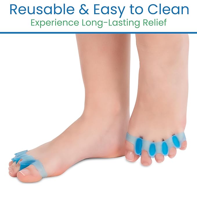 ViveSole Toe Spacers for Women & Men (4 PCS) - Silicone Gel Toe Separators & Spreaders for Pedicure & Plantar Fasciitis - Bunion Corrector, Hammer Toe Straightener & Stretcher for Pain Relief (Small)