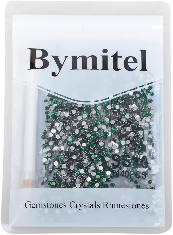2880PCS Art Nail Rhinestones Non Hotfix Glue Fix Round Crystals Glass Flatback for DIY Jewelry Making with one Picking Pen (ss10 2880pcs, Emerald)