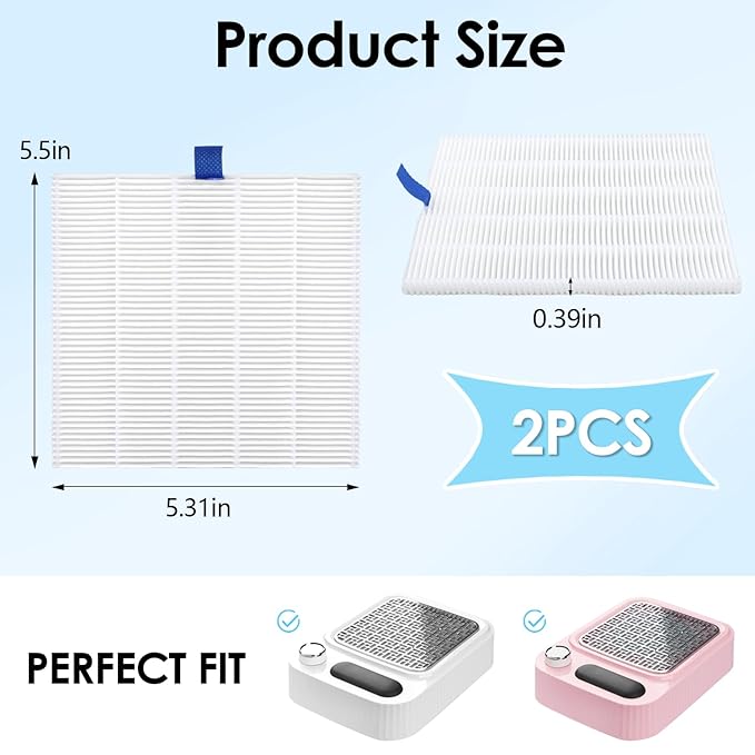 2PACK Reusable Nail Dust Collector Filter, Replacement Filters Compatible with Nail Duster Collector, Powerful Nail Vacuum Nail Filters, Nail Dust Extractor Replacement, Easy to Clean 5.51x5.31inch