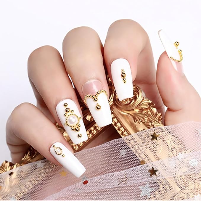 0.8mm Caviar Beads for Nails 6 Sizes Mini Small Stainless Steel Nails Art Decorations Gun Grey Beads DIY Tool Studs Accessories Gold Charms for Nails Small Gems Variety Pack(Yellow)