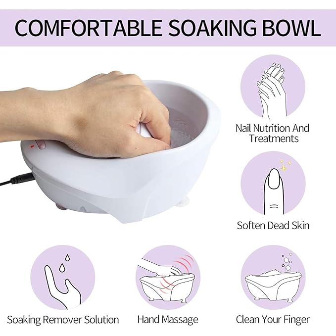 HURRISE Electric Nail Soaking Bowl, Nail Polish Remover Bowl, Vibration Bubble Hand Spa Massage Machine for Beauty Salon and Home, Nail Art Manicure Hand Care Tool (US)