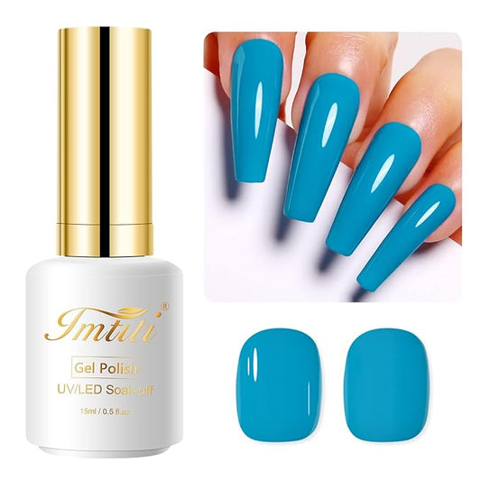 Imtiti Blue Gel Nail Polish, 15ML Turquoise Blue Gel Polish Autumn Winter Gel Nail Kit
