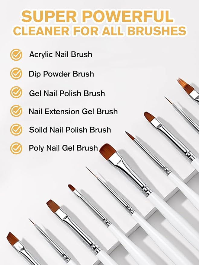 EBANKU 120ml Acrylic Nail Brush Cleaner, 3 in 1 Nail Art Brushes Conditioner Nail Brush Clean Solution Quickly Clean With Glass Cup and 100 Pcs Cleansing Pad for Solid Gel Polish/Nail Extension Gel