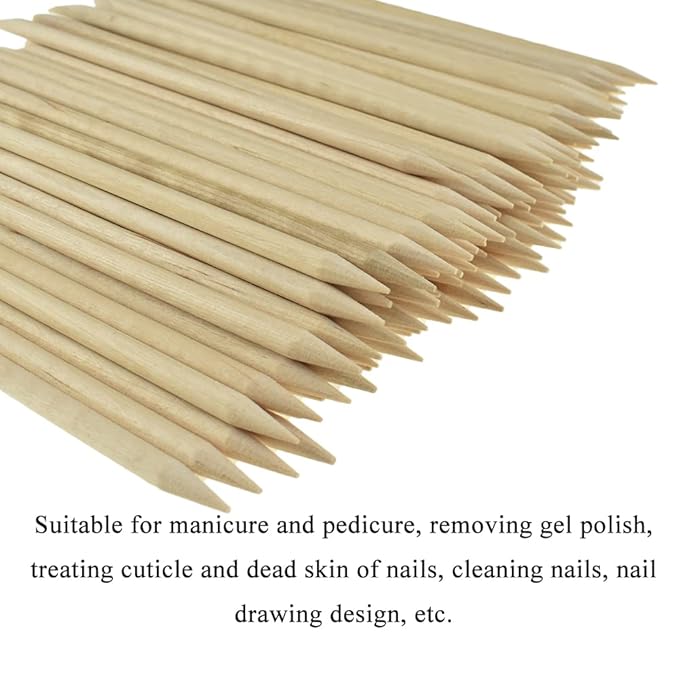 HAHIYO 4.5inches 100PCs Orange Wood Stick for Nail Wooden Nail Cuticle Pusher Stick Double Sided Cuticle Remover Manicure Pedicure Pusher Stick Wood Cuticle Stick for Nail Manicure Tool Nail Cleaning