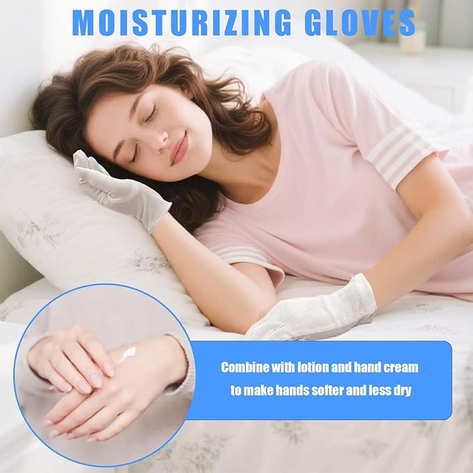 48Pcs White Cotton Sleep Glove, Night Stretchable Cloth Gloves for Dry Hands Eczema SPA Moisturizinc