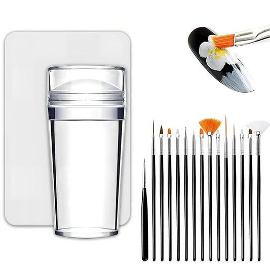 17 PCS French Tip Nail Stamp,French Tip Tool Kit With with Nail Art Brushes for Home Manicure Diy Nail Art Salon Gifts for Girls(Black)