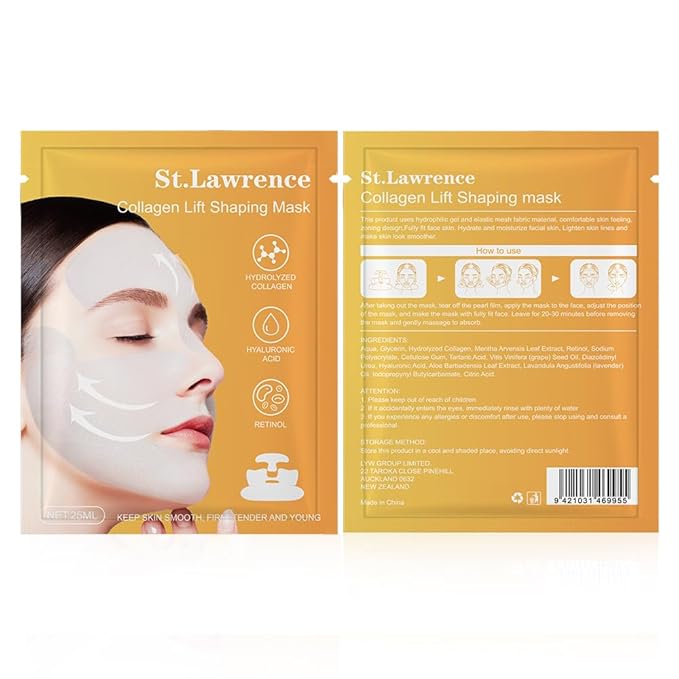 Collagen Lift Shaping Mask, Hydrating Hydrogel Mask, Moisturizing V Shaped Lifting Facial Masks for Women