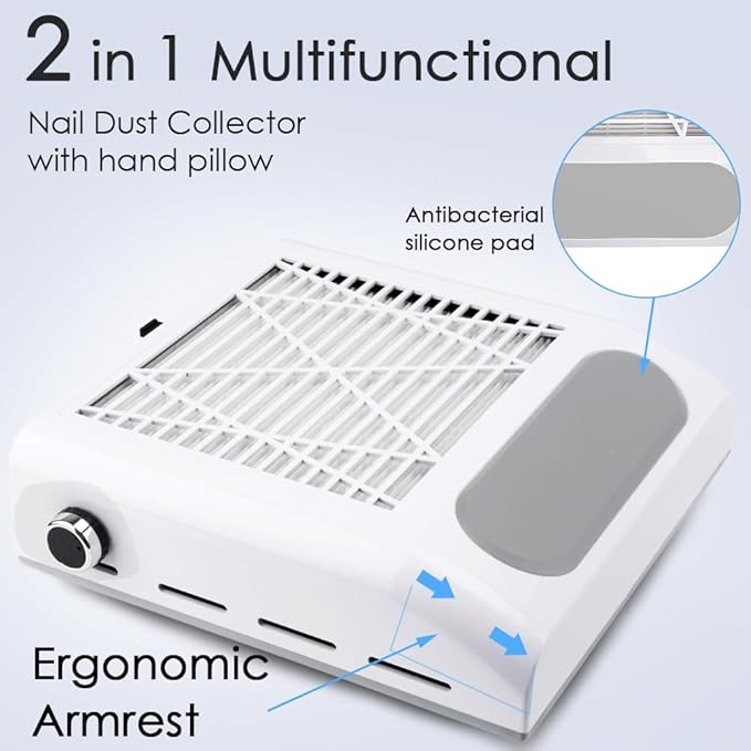 Nail Dust Collector Vacuum 80W Adjustable Power Suction CoFashion Nail Dust Cleaner Machine for Manicure, Dust Collector for Nails for Salon Home Use- Nail Filter When Using Nail Drill