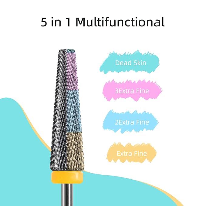 24mm Super Long 5 in 1 Nail Drill Bits, Cross Tapered Carbide Bit, 3/32" Two-way Rotate for Both Hand, Remove Acrylic Nails/Gel, Electric File Tool Drills Manicure Accessories (XF)