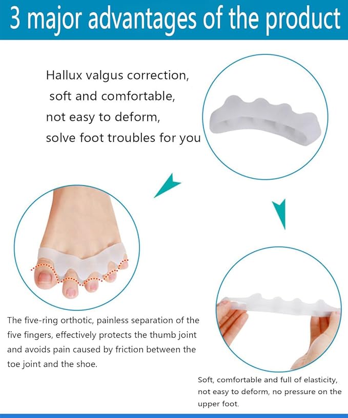 2 Pairs Toe Separators, Soft Gel Toe Spacers to Correct Bunions, Toe Stretcher for Therapeutic Relief from Plantar Fasciitis, Hammer Toes, Claw Toes, Foot Pain for Women & Men