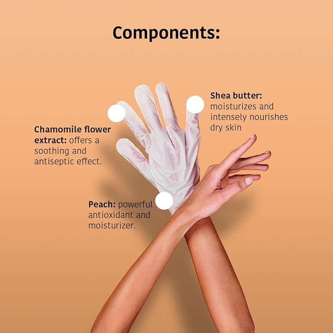 IROHA NATURE Repairing Hand Mask Gloves | 4 Pairs | Peach & Shea Butter | Hydration & Repair for Damaged & Cracked Hands | Vegan & 93% Natural Ingredients