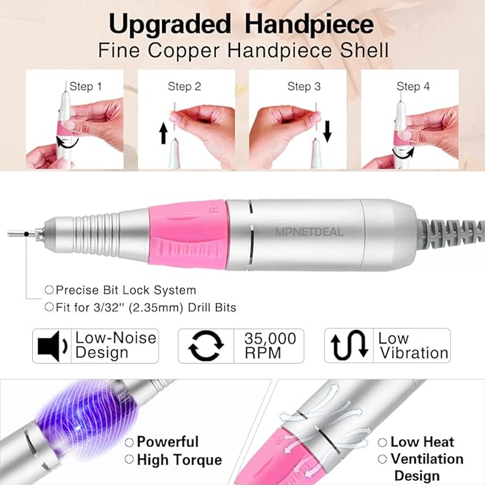 MPNETDEAL Pro Efile Nail Drill Machine 35,000rpm with LED Digital Display for Acrylic Nails Professional Manicure Drill Remove Nail Gel Polish Extension Gel Gift for Women Home and Salon Use