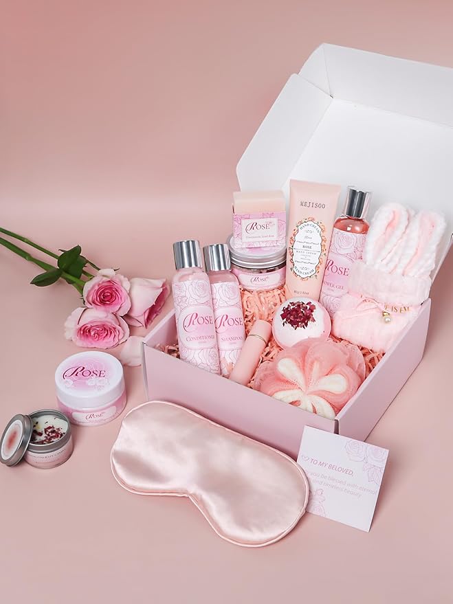 Spa Gifts for Women -15Pcs Self Care Set with Rose Bath & Body Essentials, Christmas/ Mothers Day/ Birthday/ Thinking of You Gifts Baskets Relaxing Spa Kit Self Care Package Thank You Box for New Mom