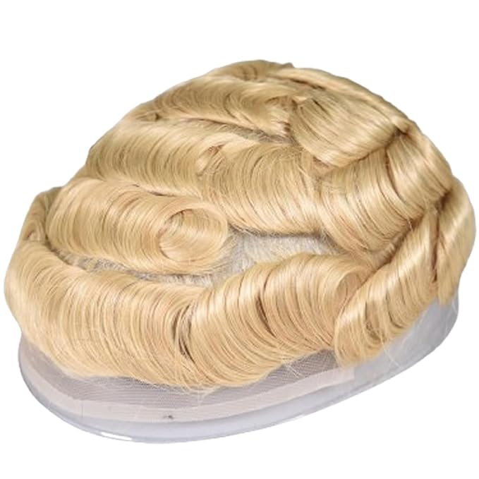 Human Hair Toupee for Men 10x8 Inch,European Human Hair Lace Front Natural Hairline Hair Pieces with 0.06mm Thin Skin PU V-looped Men's Hair Replacement System (#22 color,100% human hair)