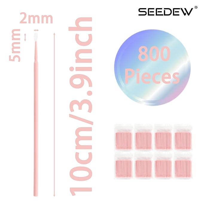 800 Pieces Microswabs for Eyelash Extensions, 10CM Lash Cotton Swabs, Microfiber Wands Brush for Lash Removal, Clean Mascara (Simple Packaging)-(Pink)